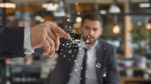 Man touching floating digital elements.