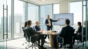Directeur général présentant sa vision stratégique à son comité de direction
