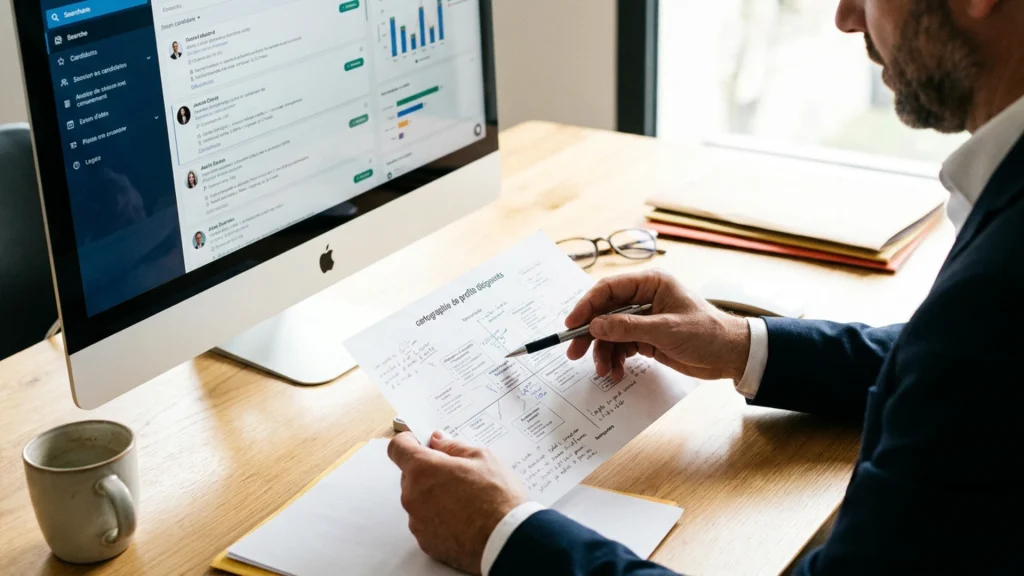 Consultant executive search analysant une cartographie de candidats dirigeants