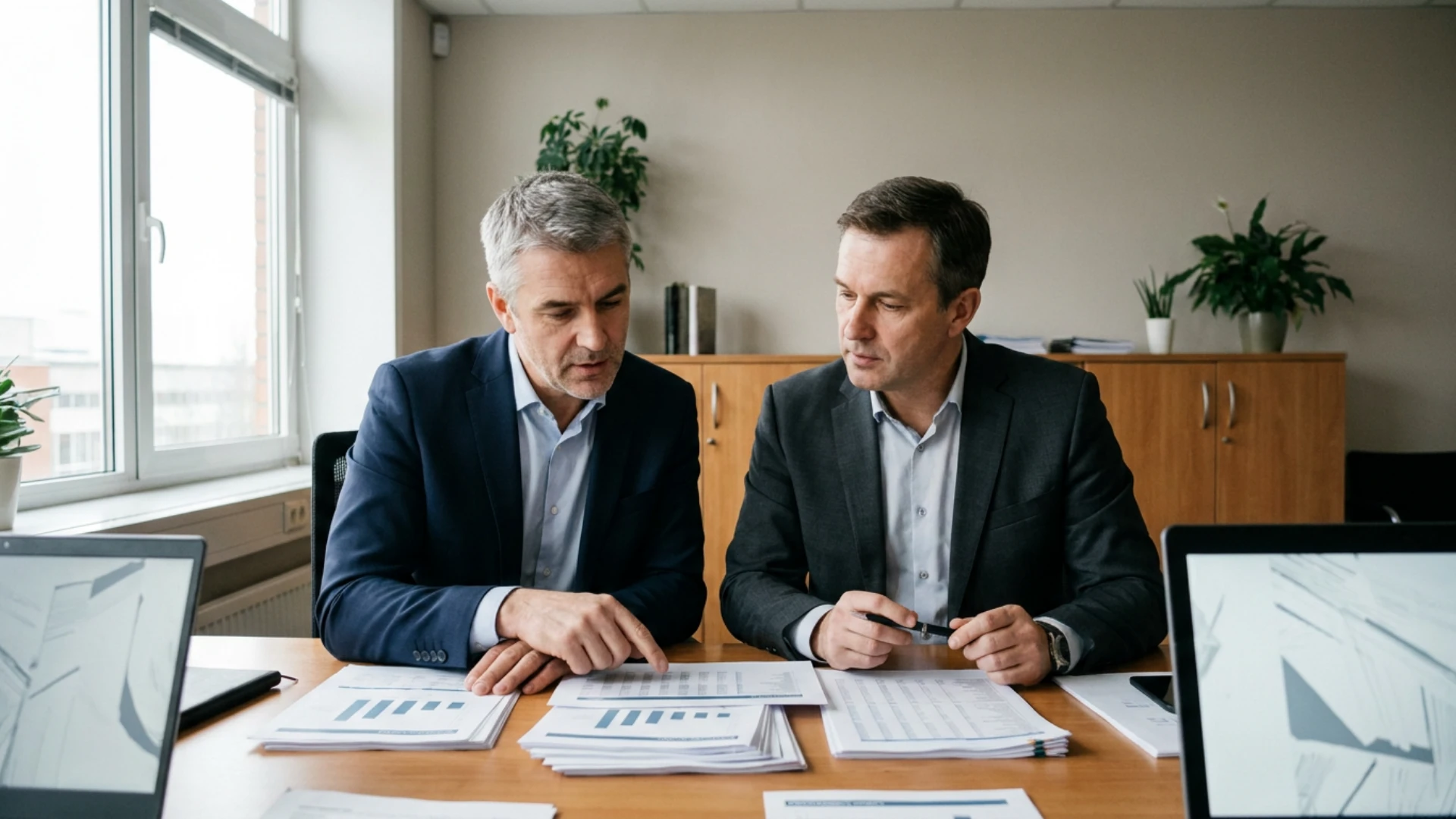 Directeur financier et directeur commercial analysant la rentabilite des comptes