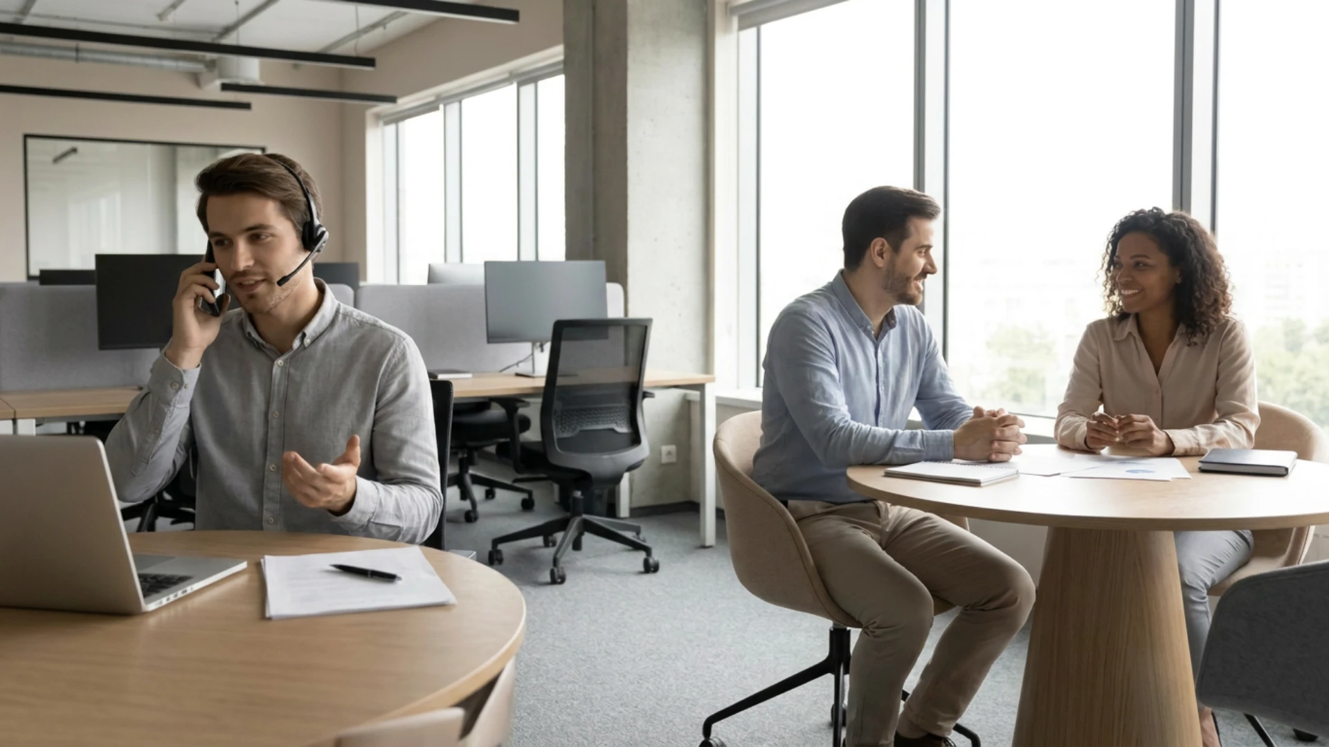 Deux metiers commerciaux distincts dans un meme open space : prospection et gestion de comptes