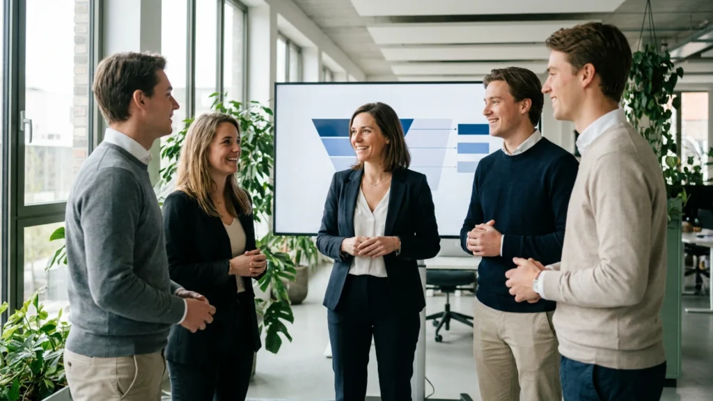 (translate) Head of Sales animant une réunion d’équipe commerciale dans une scale-up