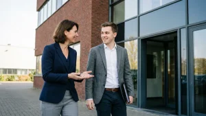 Sales Manager accompagnant un commercial lors d’un rendez-vous client en Belgique